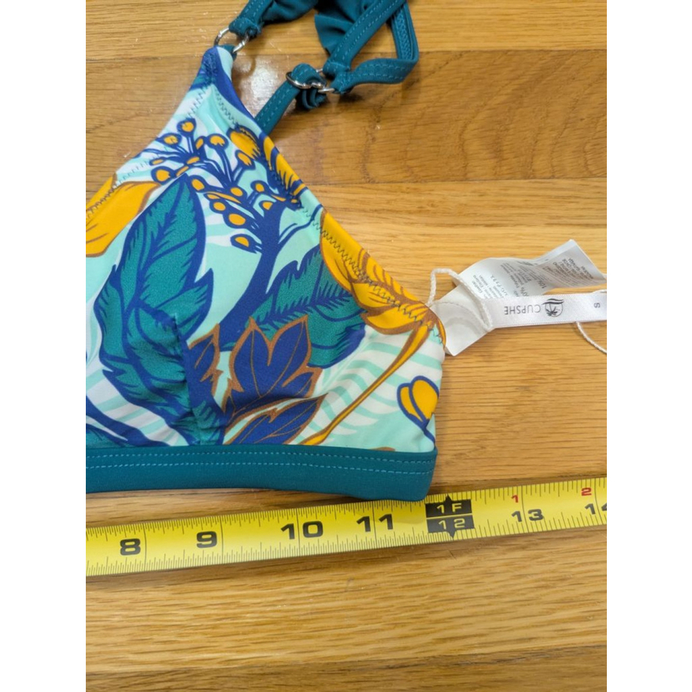 Cupshe Teal Yellow Floral Triangle Bikini Top Small - Picture 6 of 8